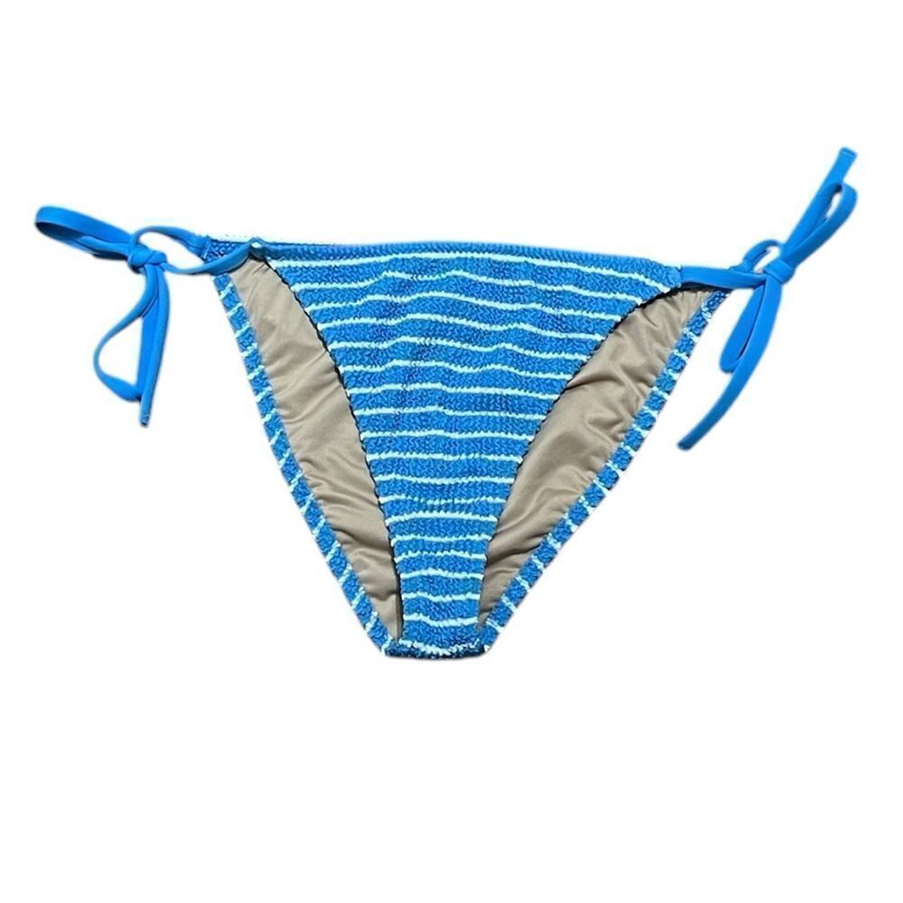 Shade & Shore Blue‎ And White Striped Textured Bikini Bottoms, Size S, NWOT